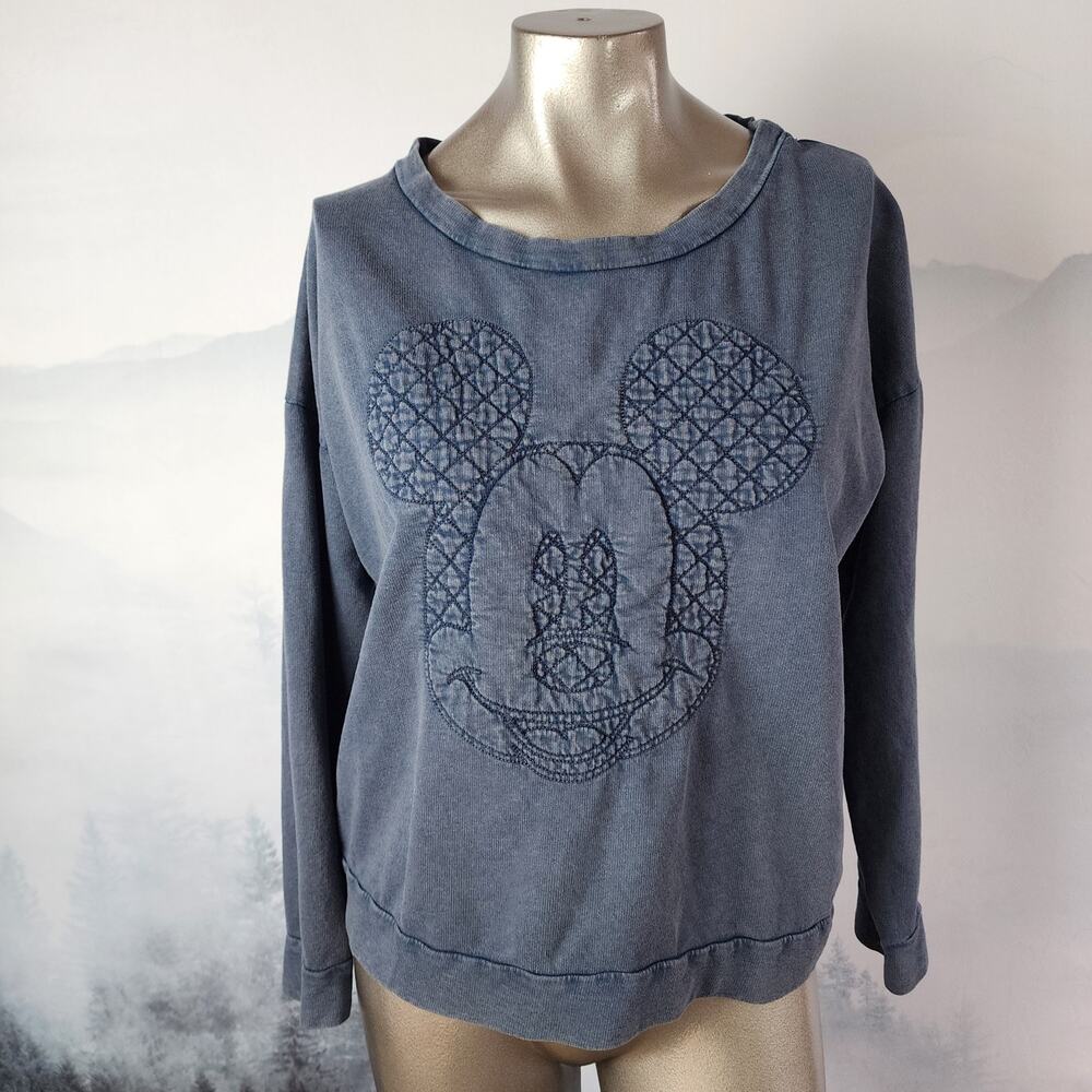 H&M Disney Mickey Mouse Quilted Blue Sweatshirt | Women's Small